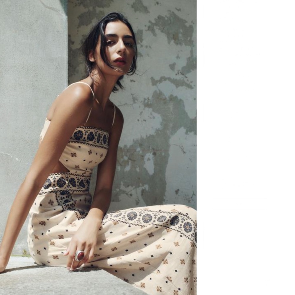 Zara Beige and Black Patterned Dress NWT